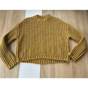 Happy X Nature Chunky Cropped Sweater Women's Size XS Mustard Yellow